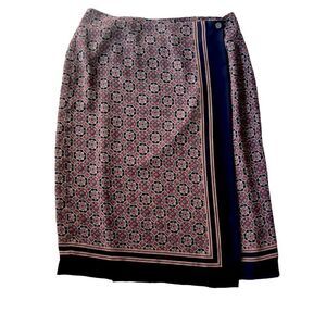 Charter Club Women’s Navy Blue Red Midi Summer Lightweight Wrap Skirt sz 14